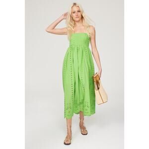 Slate & Willow Green Eyelet Sleeveless Square Neck Empire Midi Dress Size XS